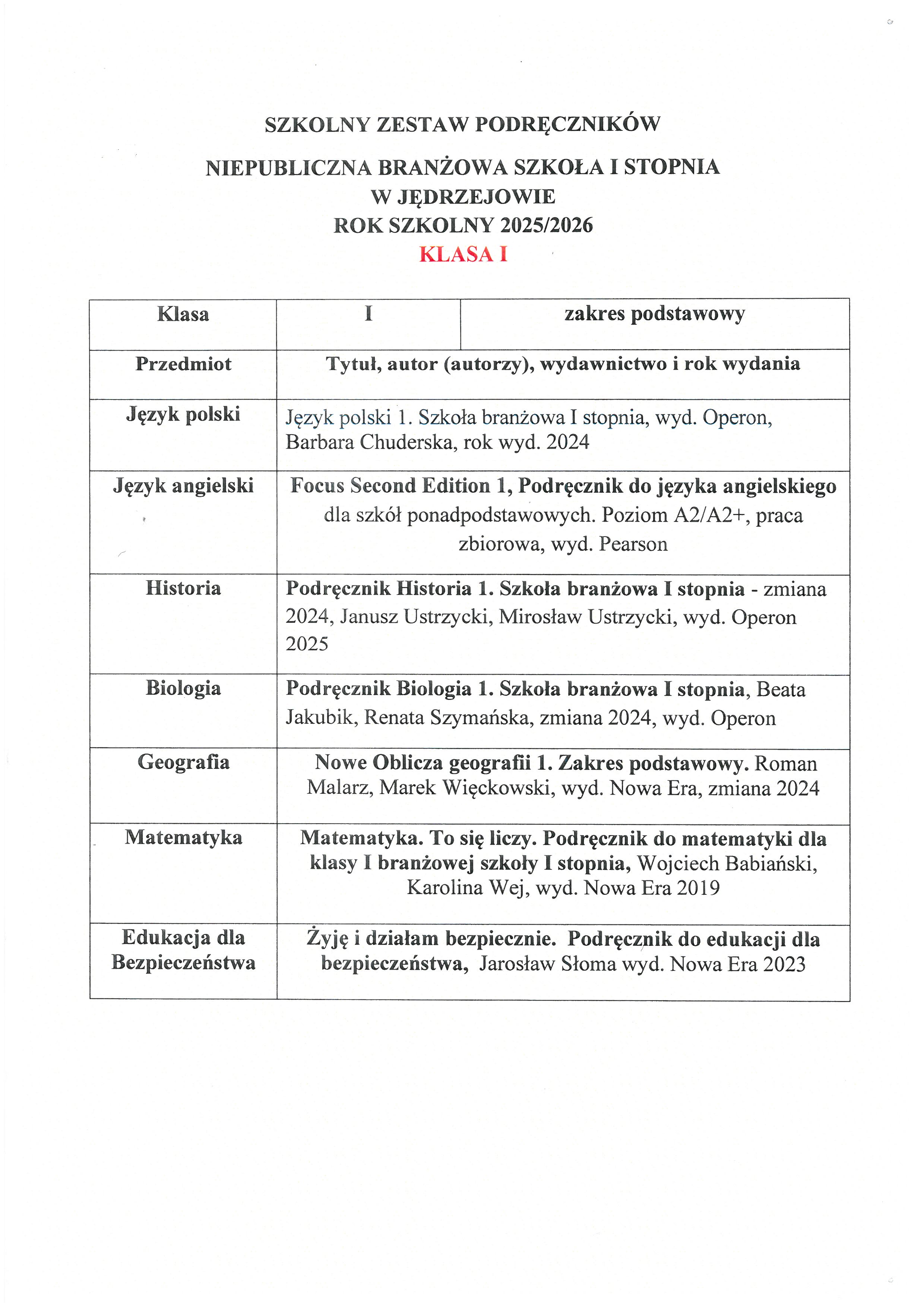 Podrczniki 1 klasa